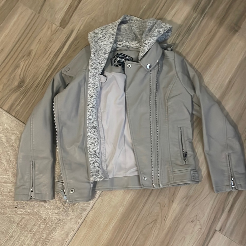 SugarFly Childs Large Leather Jacket, Sweater hood
